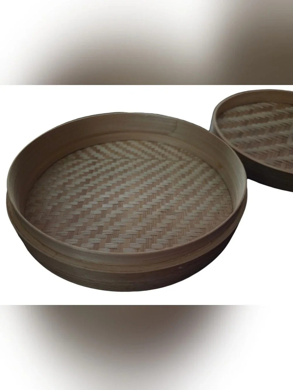 Set of 3 Vintage Hand Woven Bamboo Containers/Baskets with Lid in Natural Finish